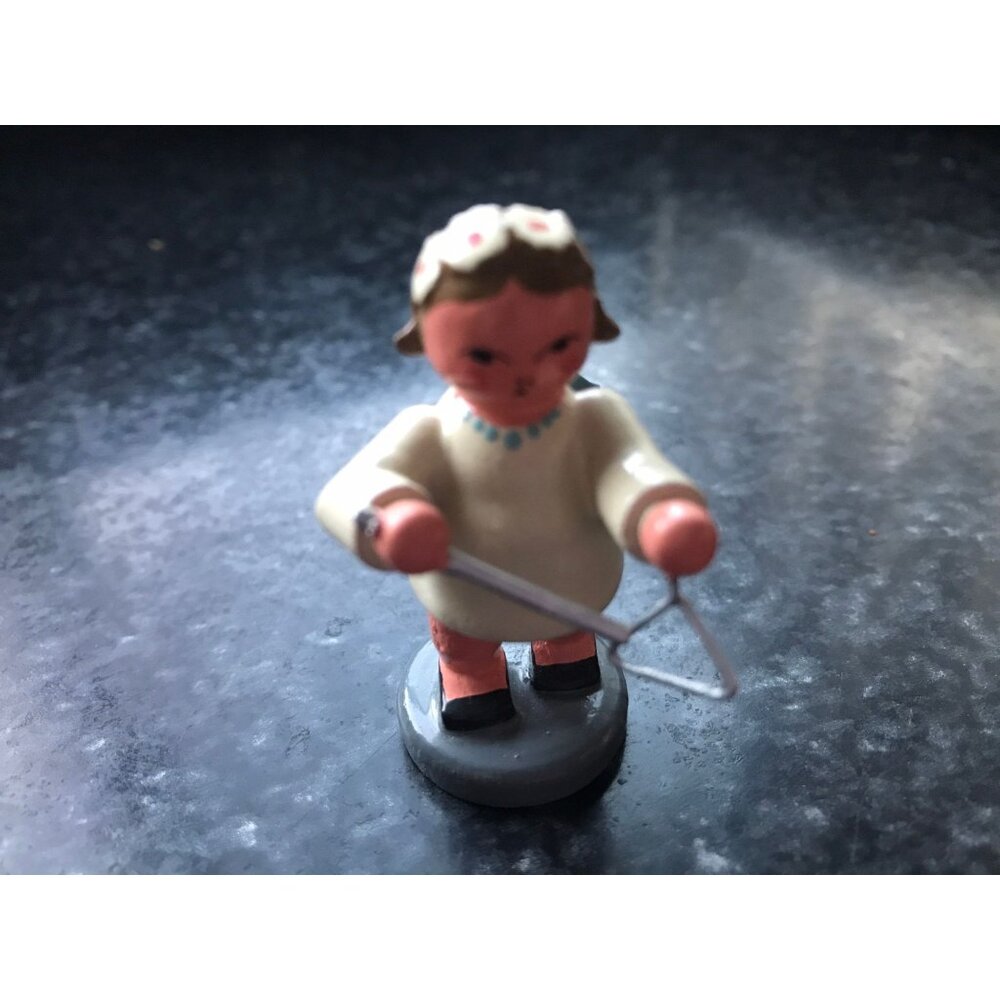 Vintage Christmas Wooden Music Angel Playing The Triangle Erzgebirge Made In Ger